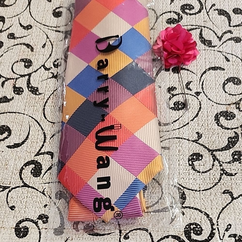 Barry Wang Multicolor  Tie with Matching Stick Pin
